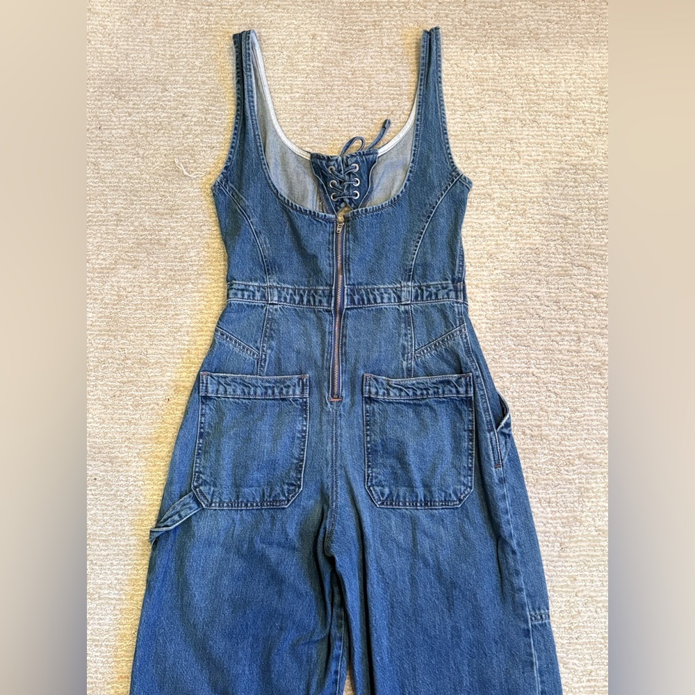 Free People Amina Denim Wide-Leg + Lace-Up Jumpsuit - Picture 9 of 16